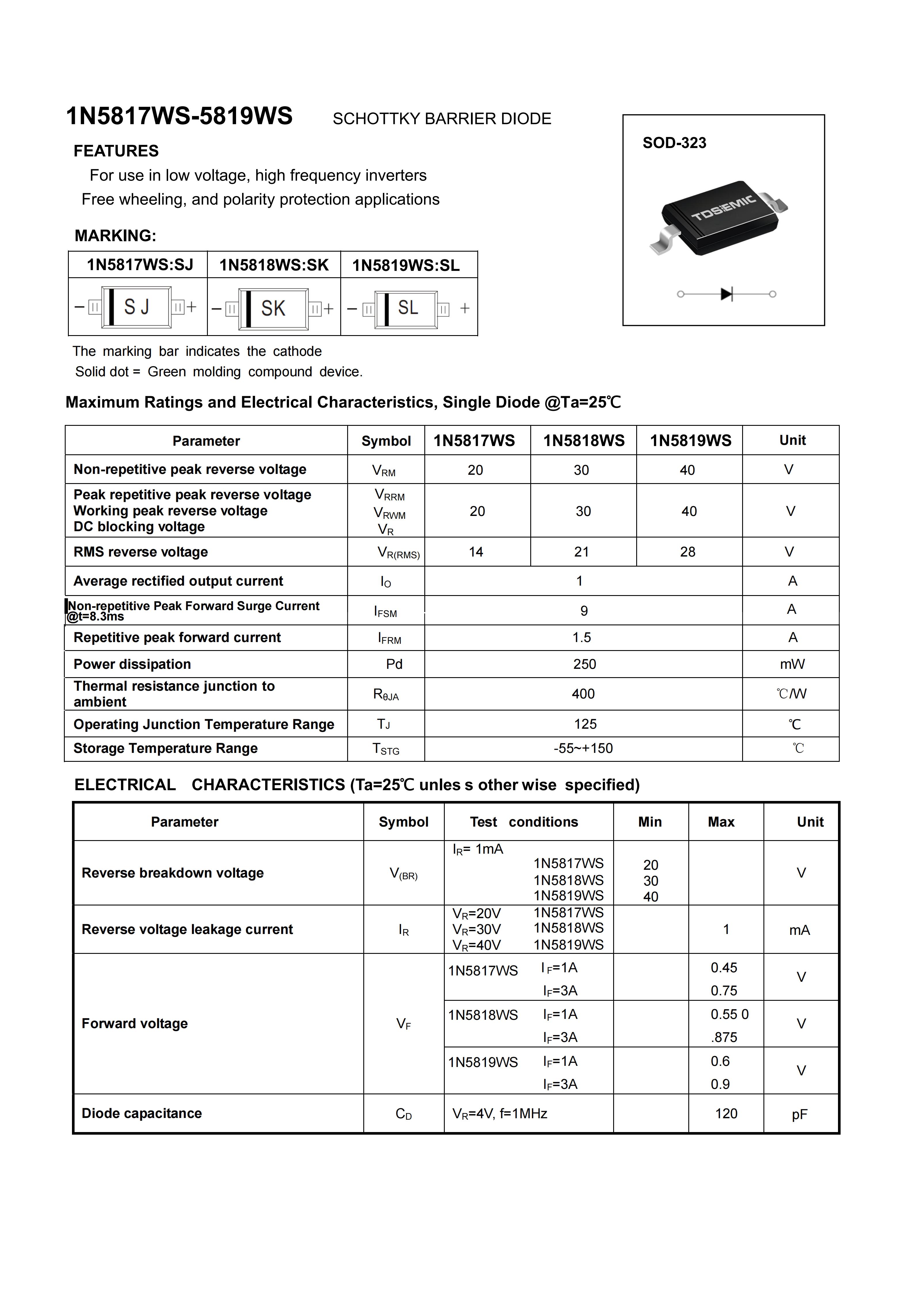 TDSEMIC 1N5819W SL-TD(0.66MIL) for sale