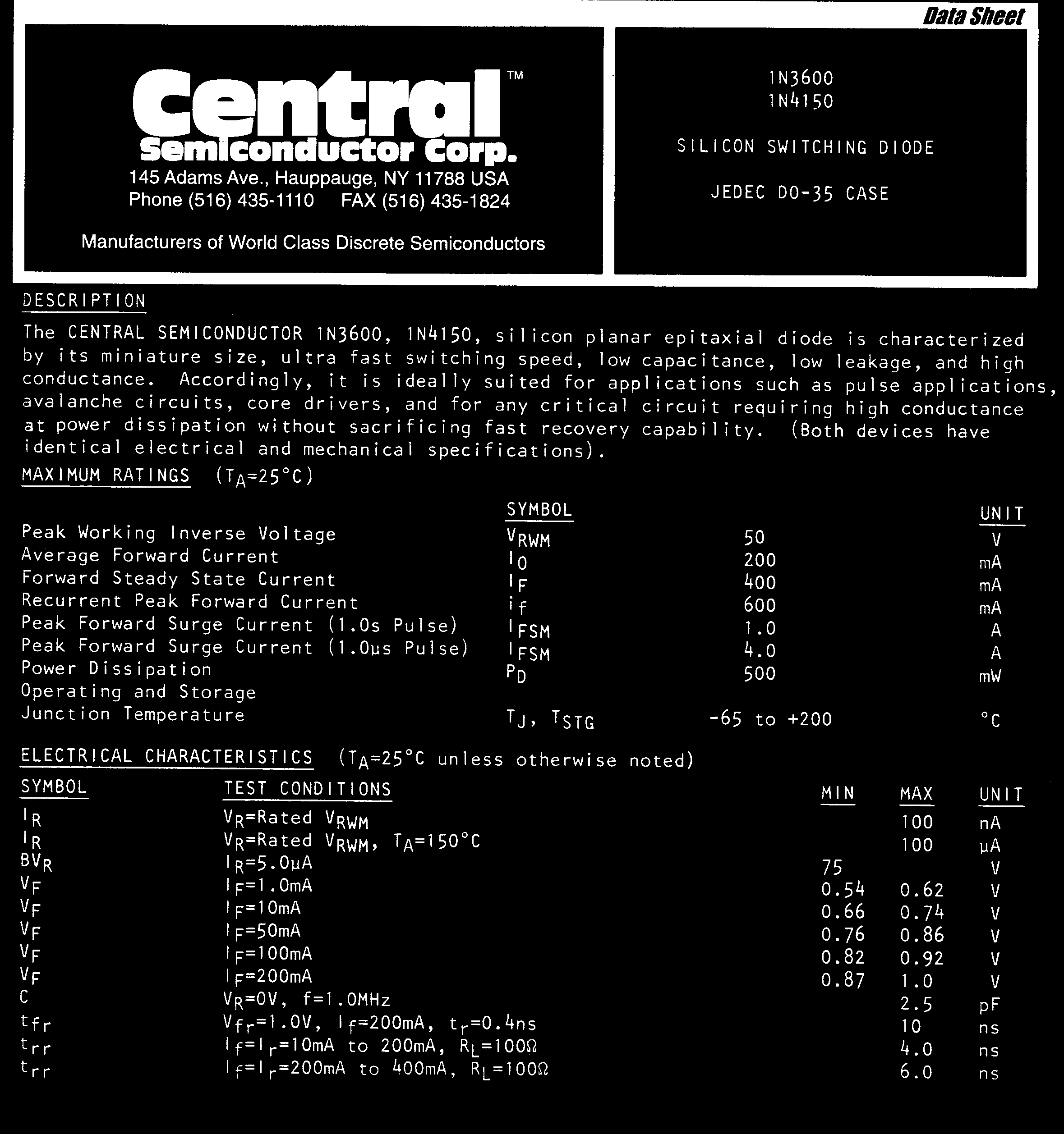 Central 1N4150 TR PBFREE for sale