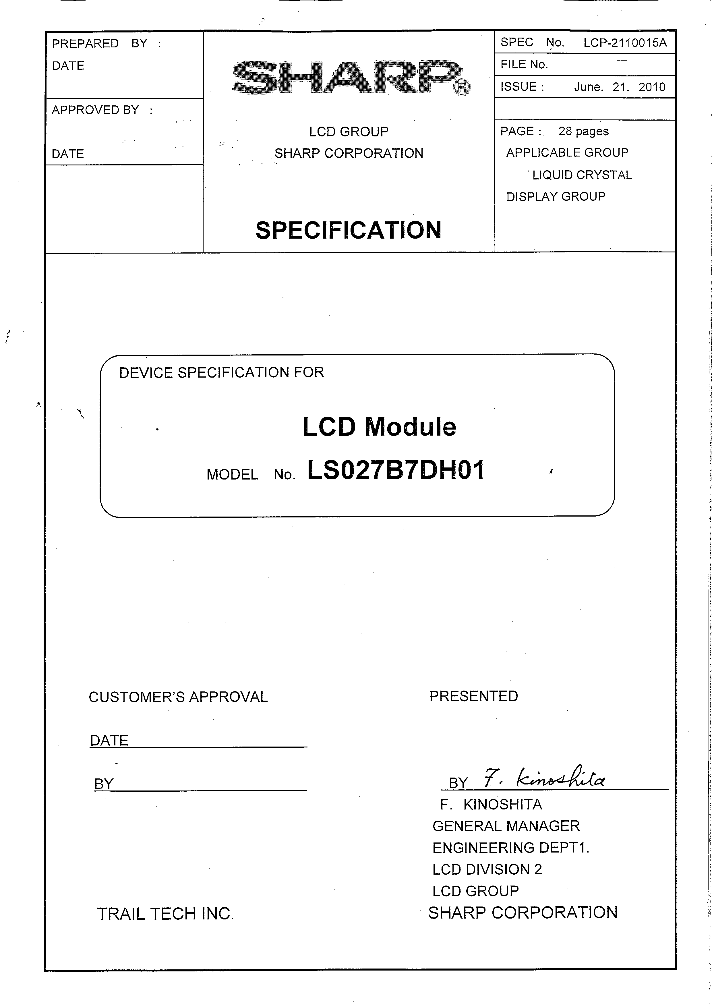 SHARP LS027B7DH01 for sale