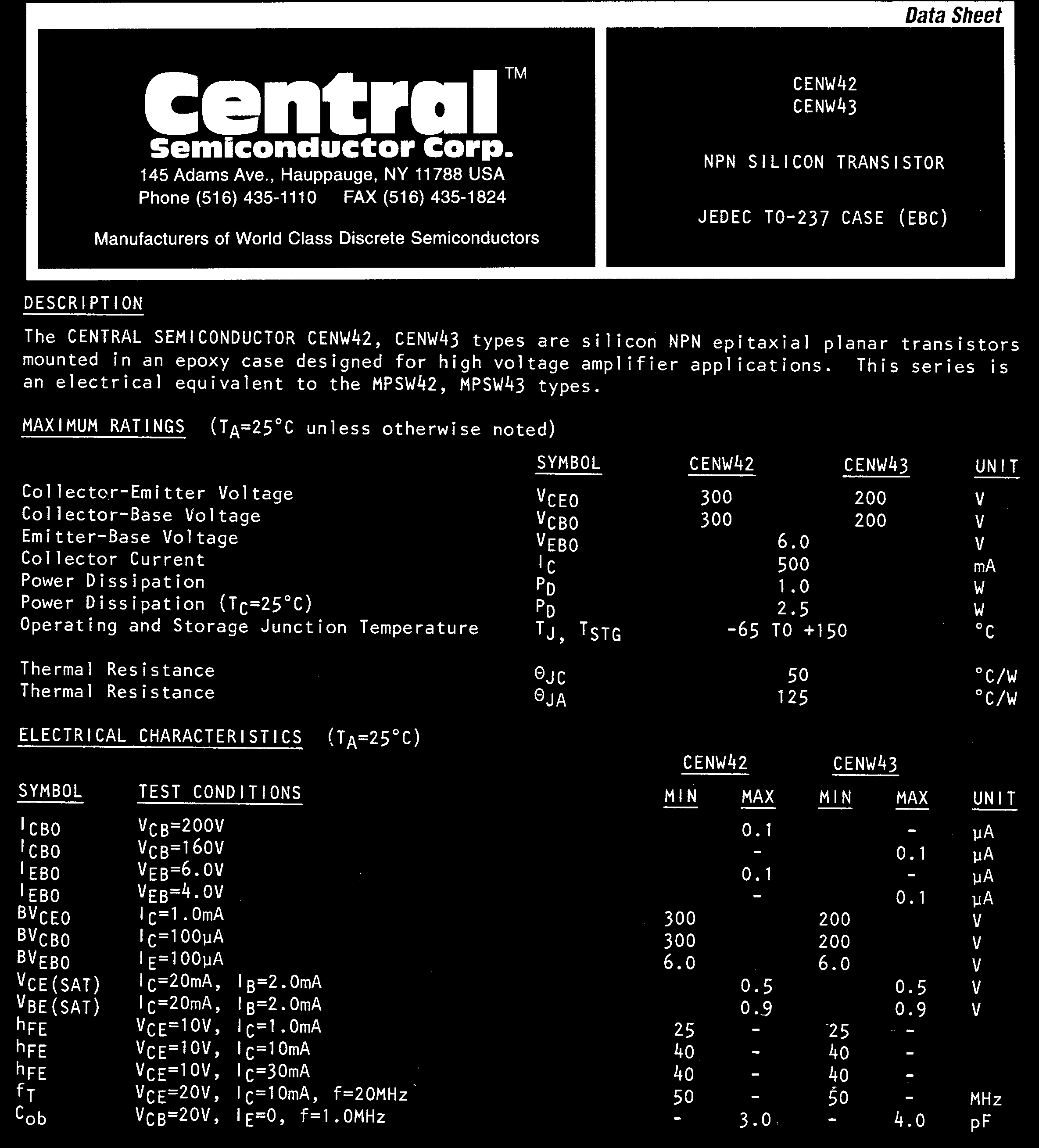 Central CENW42 for sale