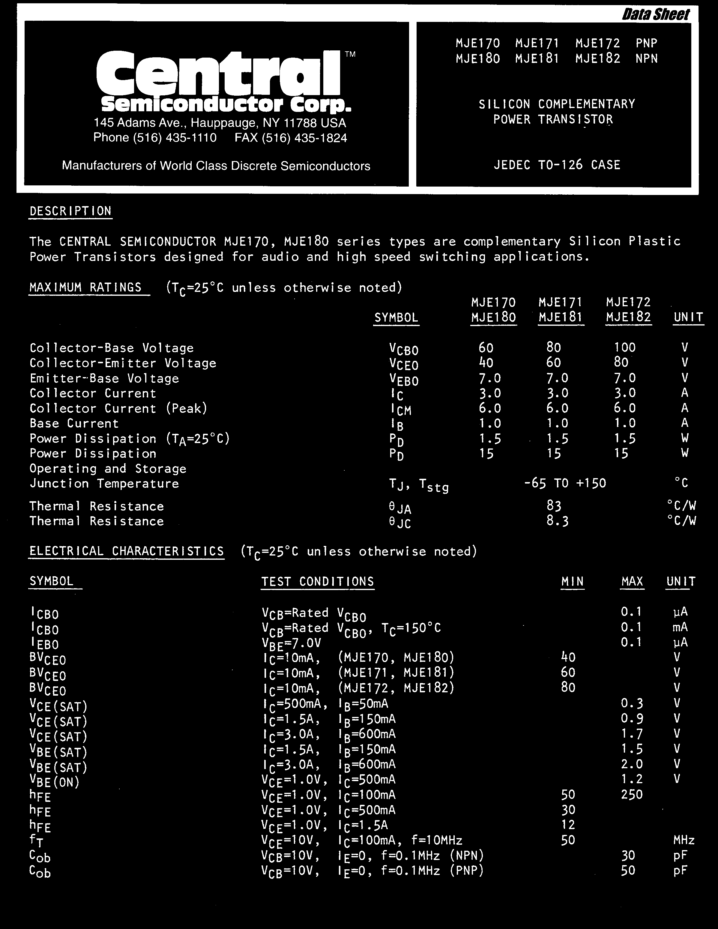 Central MJE180 PBFREE for sale