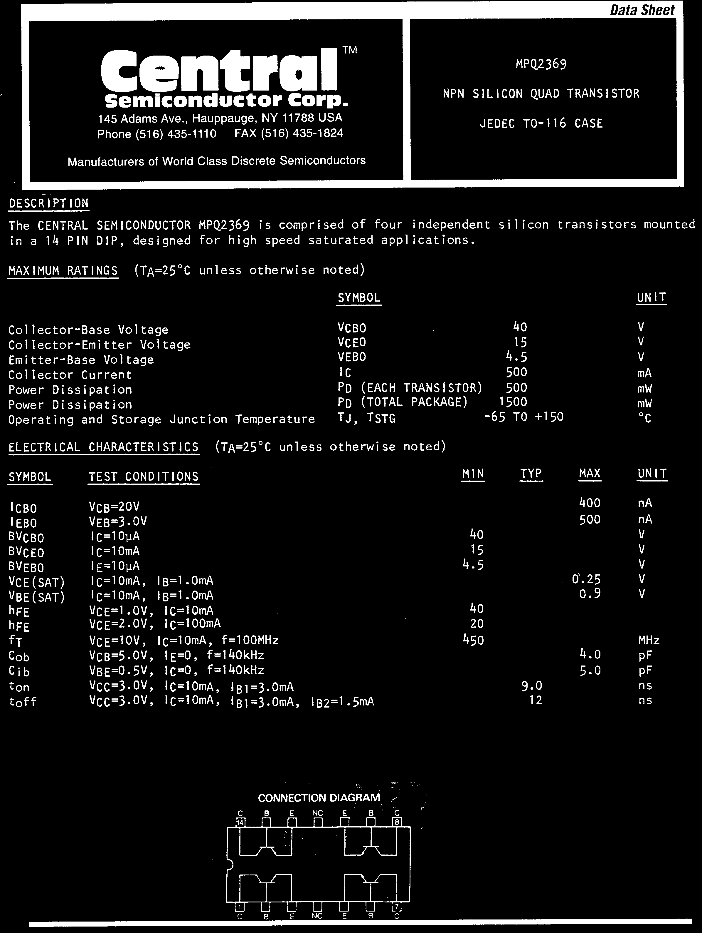 Central MPQ2369 TIN/LEAD for sale