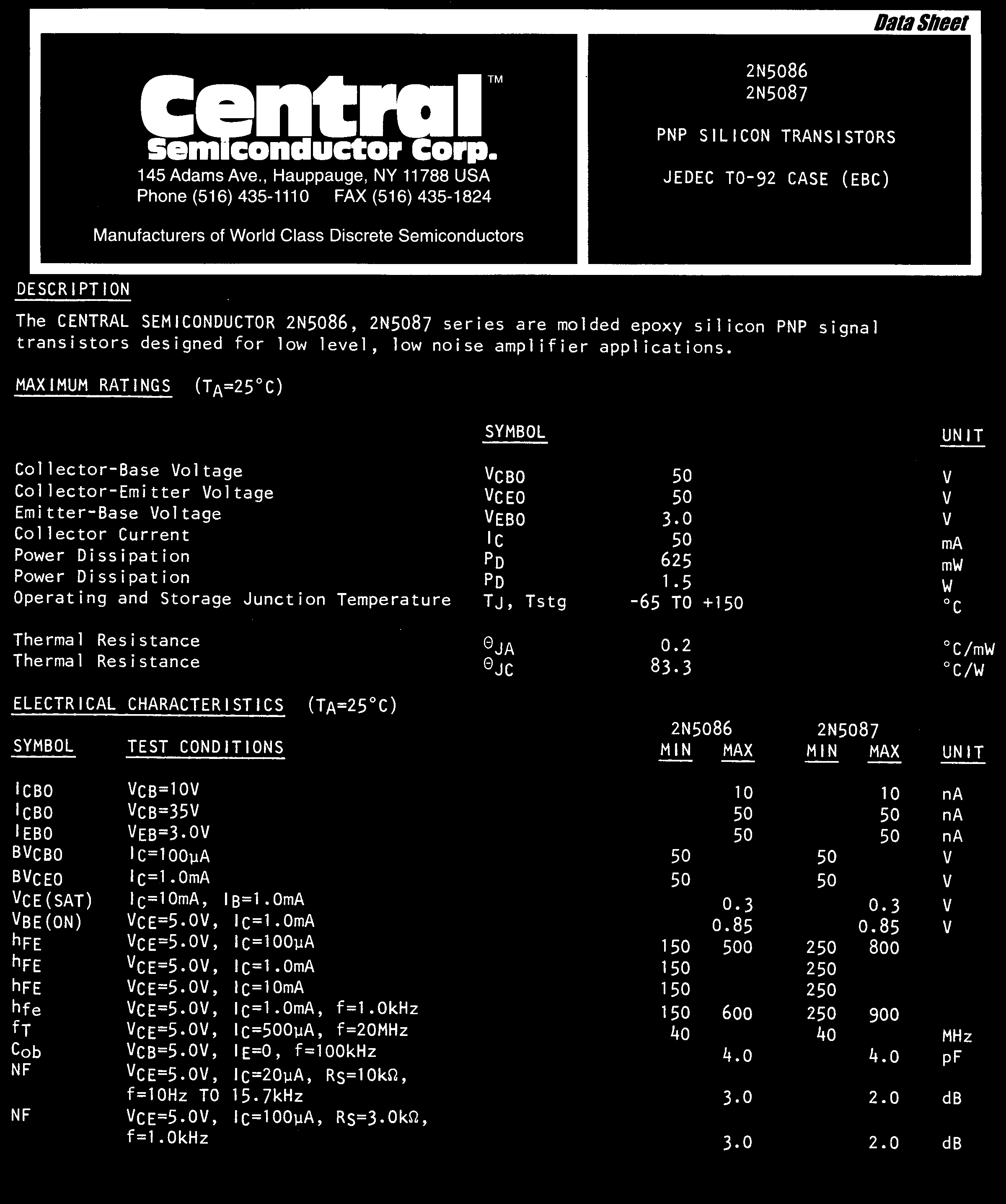 Central 2N5086 PBFREE for sale