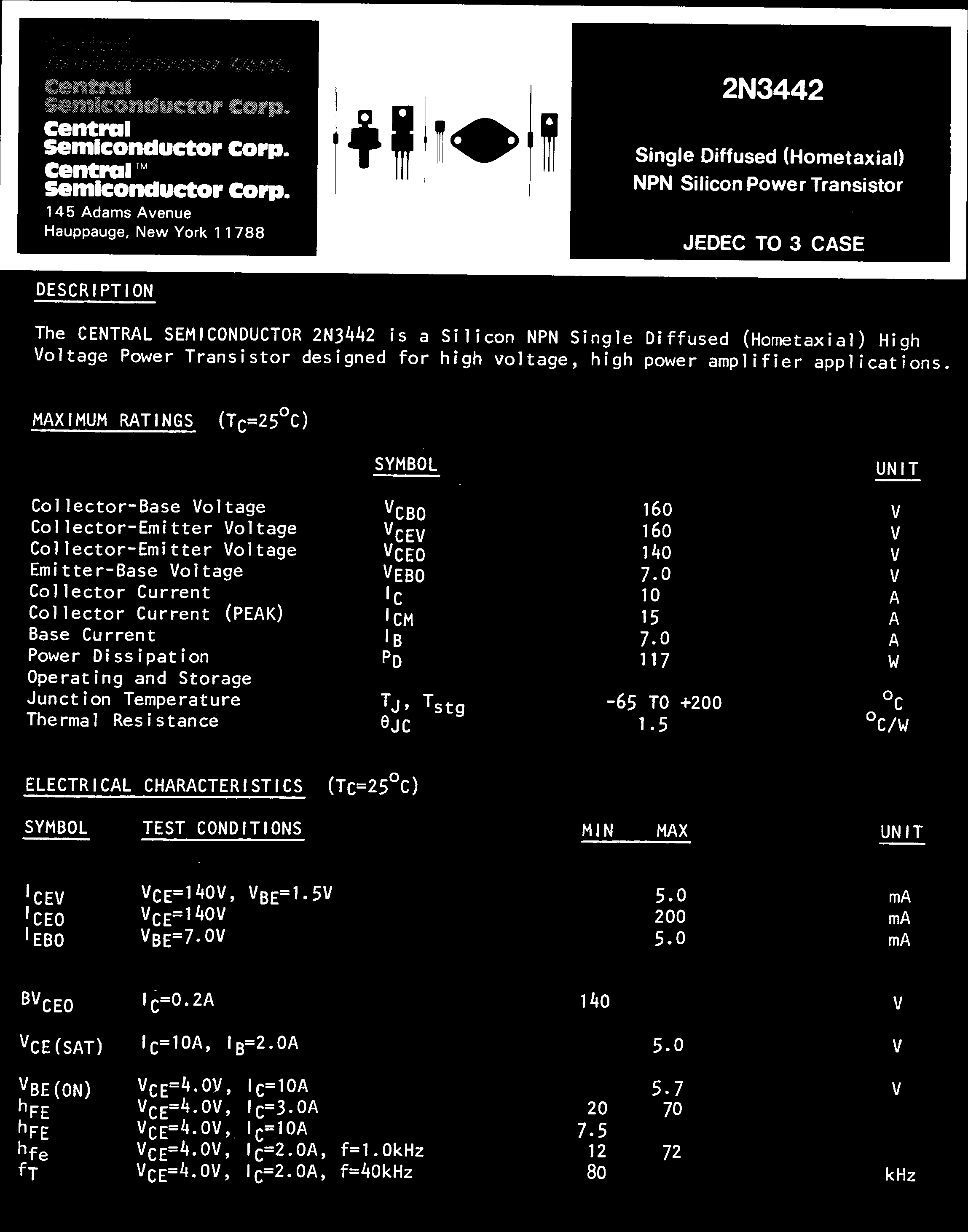 Central 2N3442 PBFREE for sale