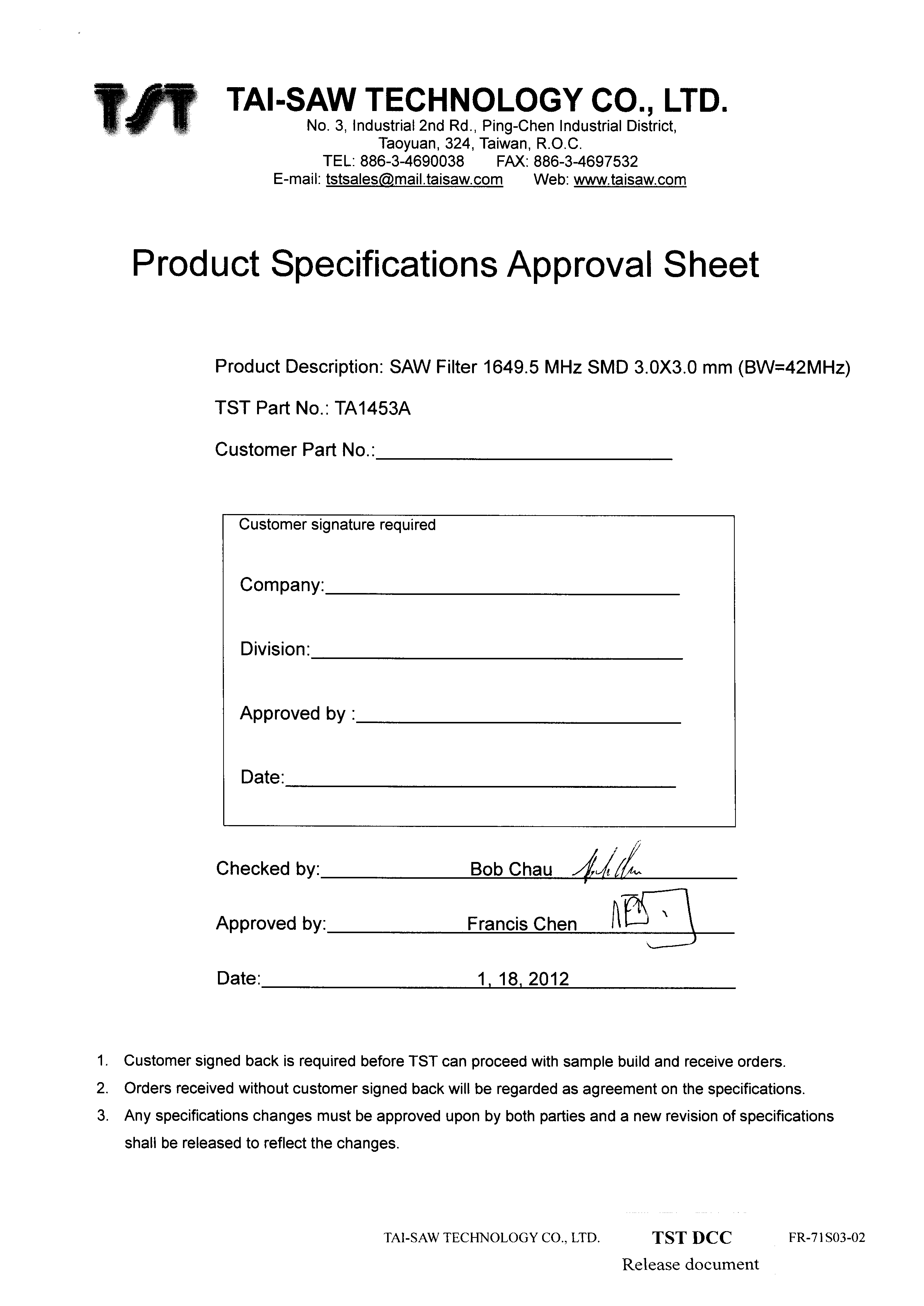 TST TA1453A for sale