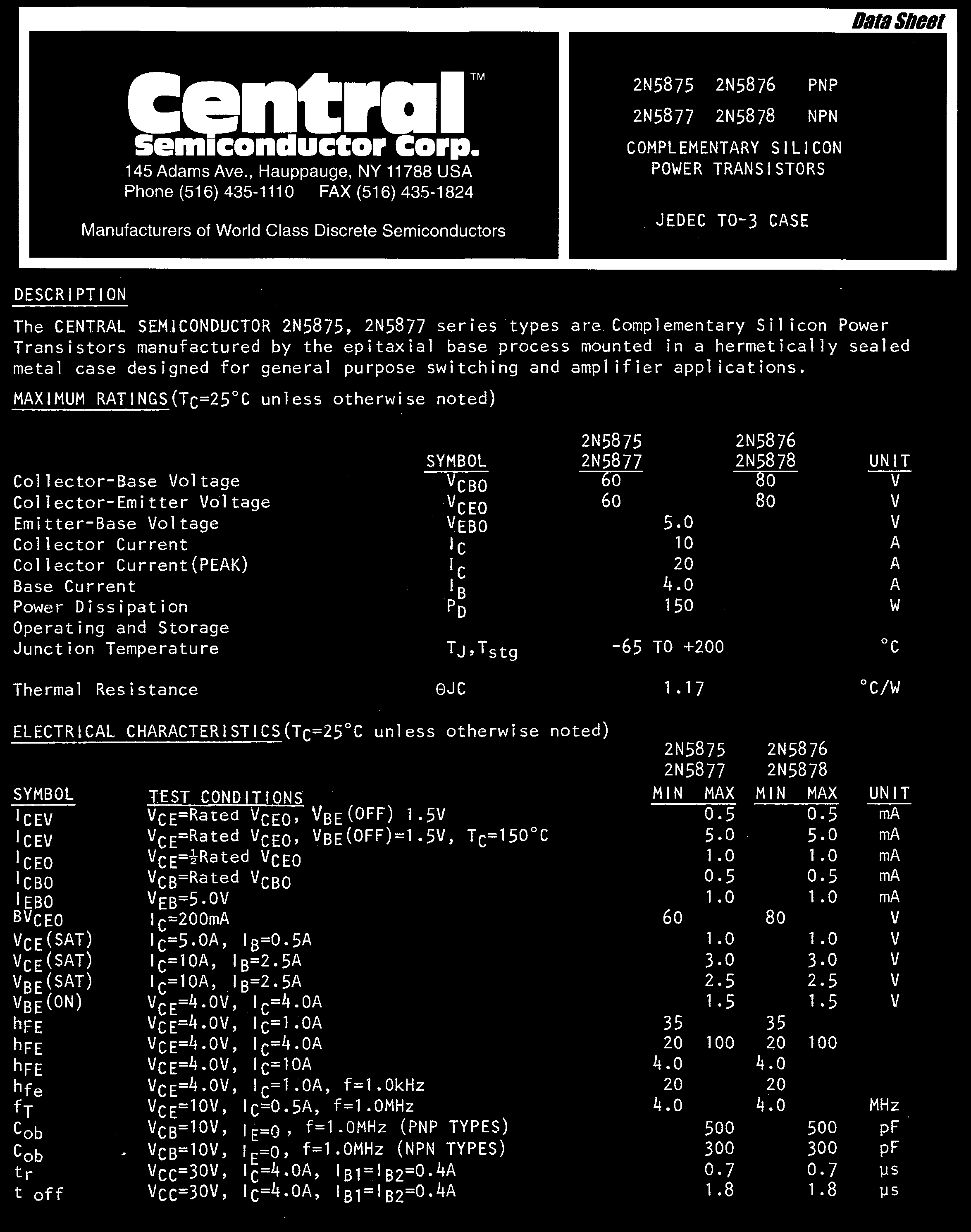 Central 2N5878 PBFREE for sale
