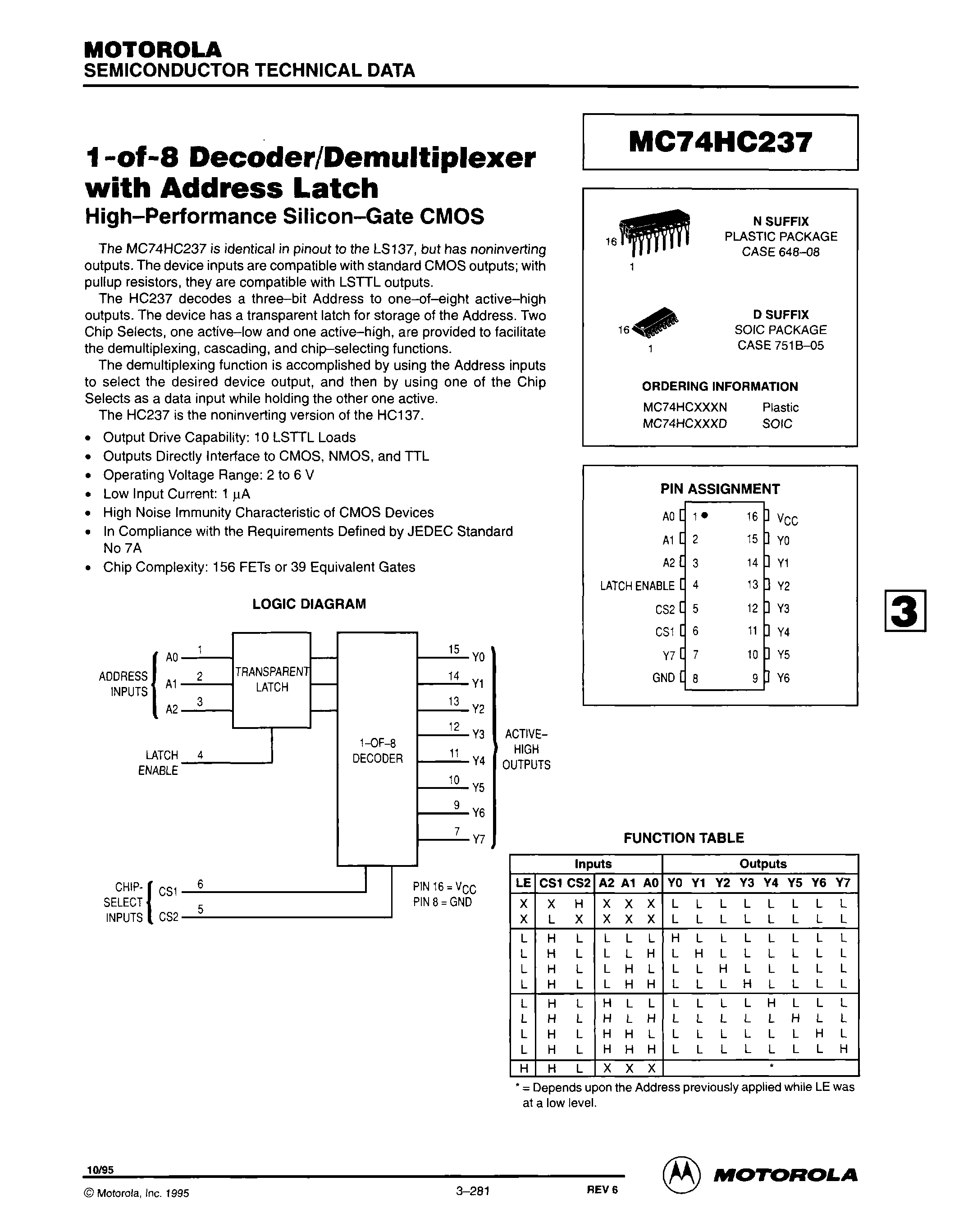 MOTOROLA MC74HC237N for sale