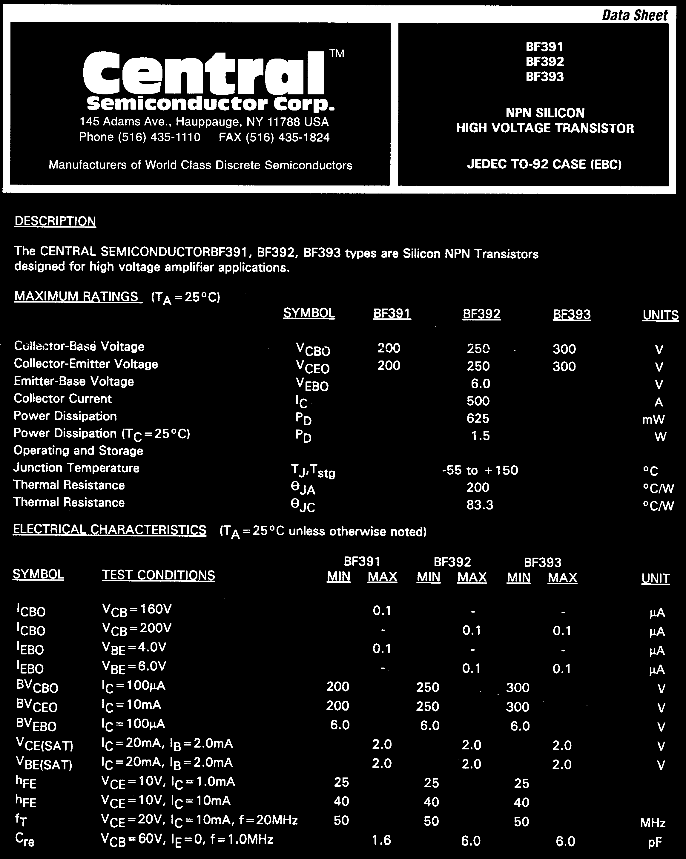 Central BF393 PBFREE for sale