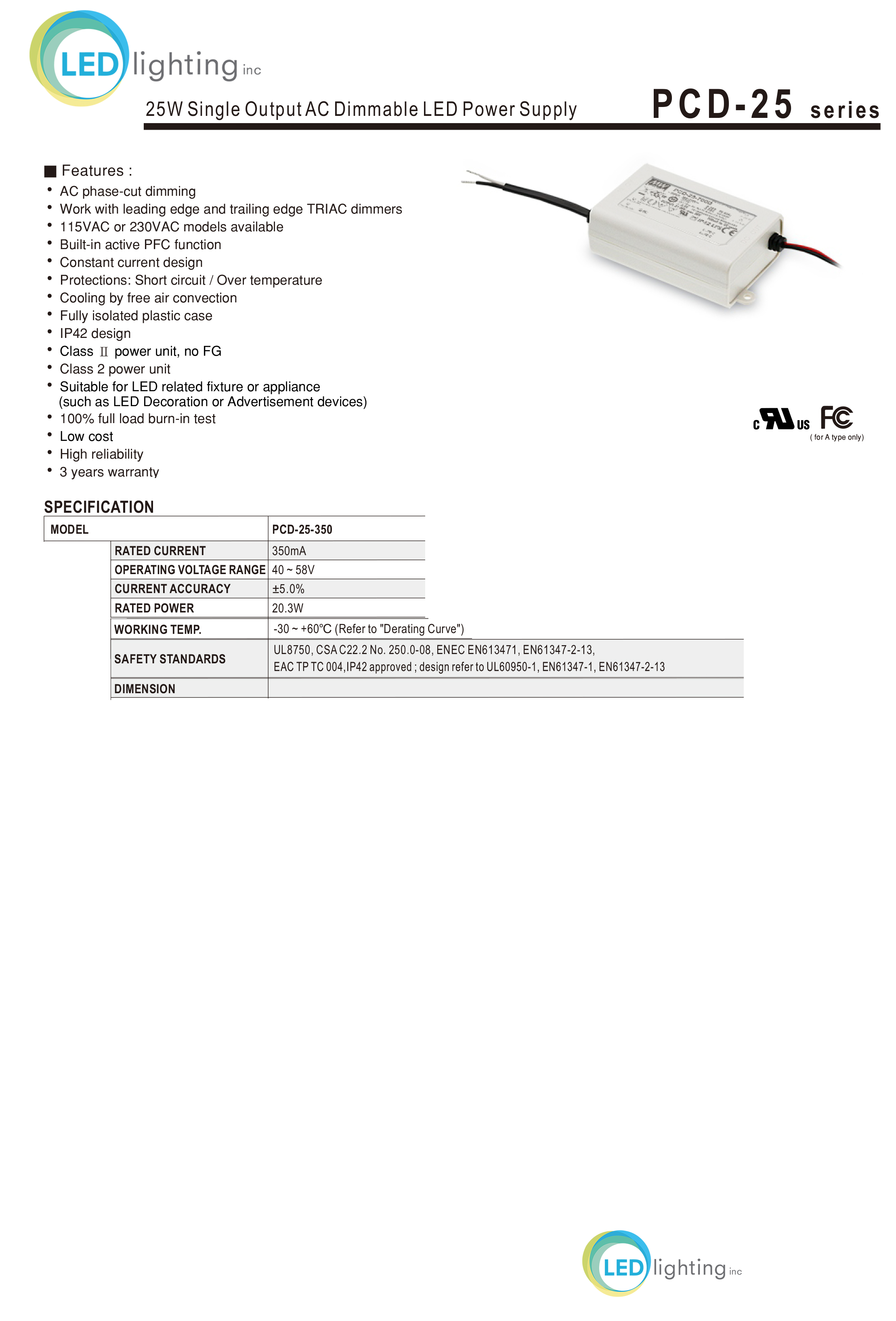 LED Lighting Inc PCD-25-350A for sale