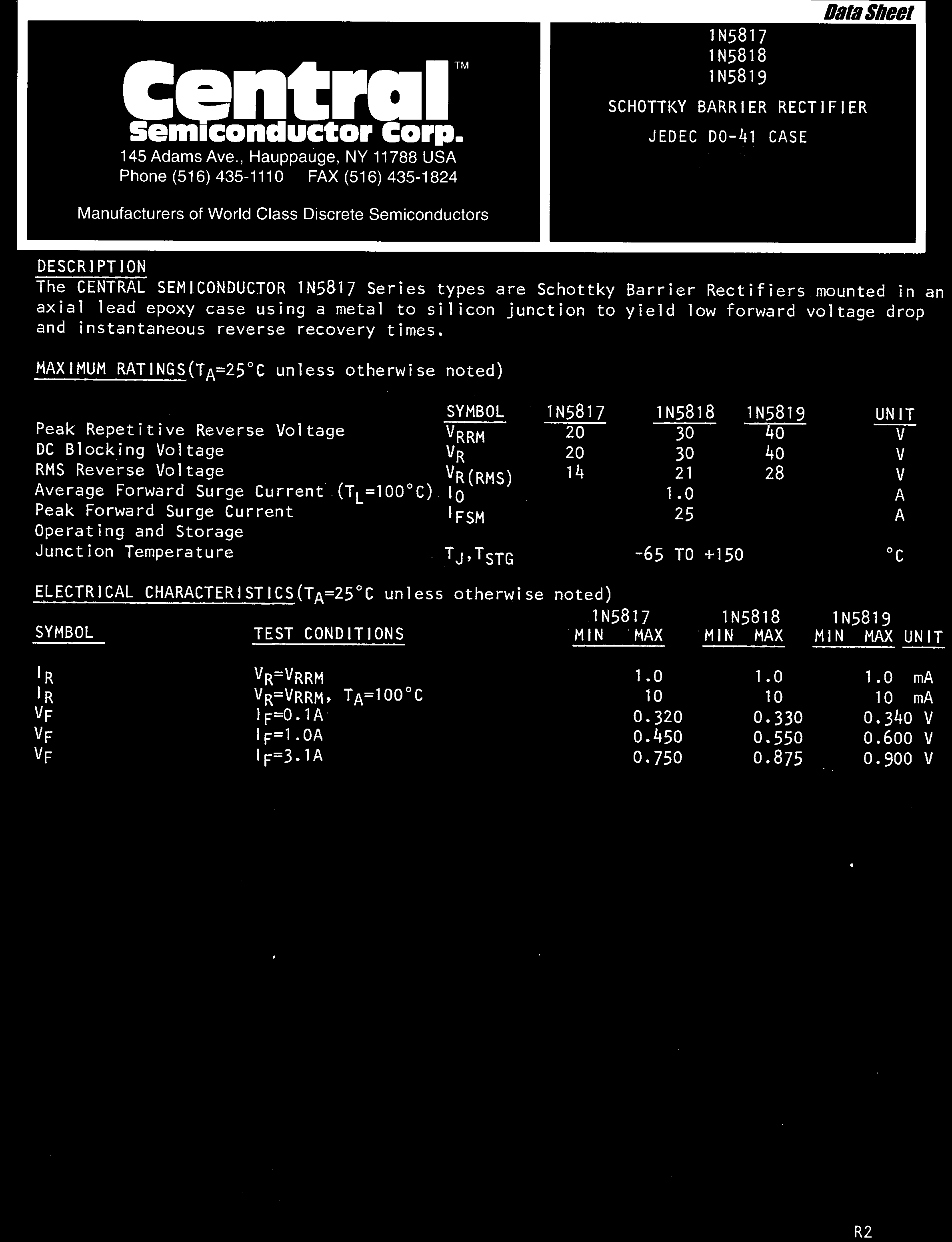 Central 1N5819 TR TIN/LEAD for sale