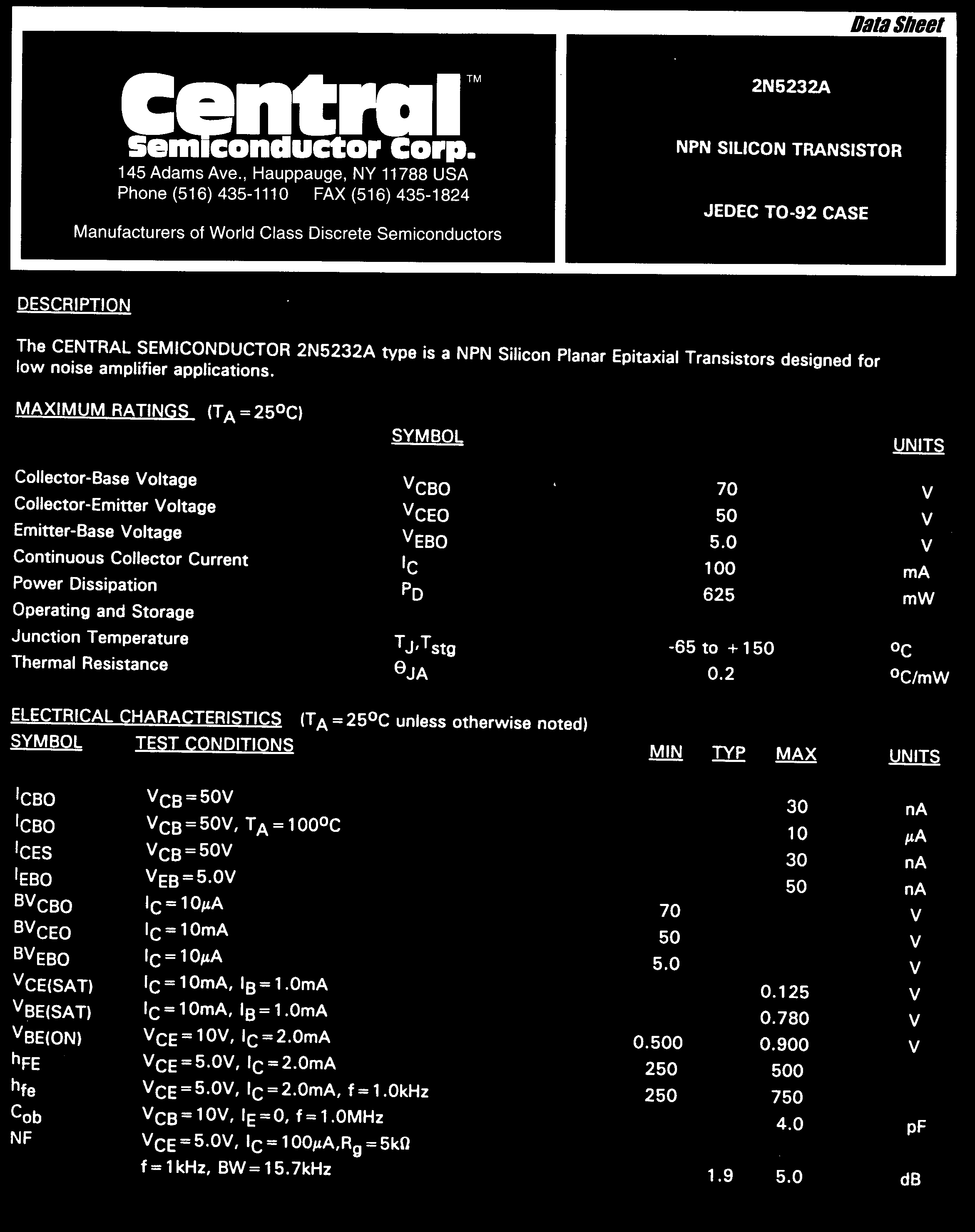 Central 2N5232A PBFREE for sale