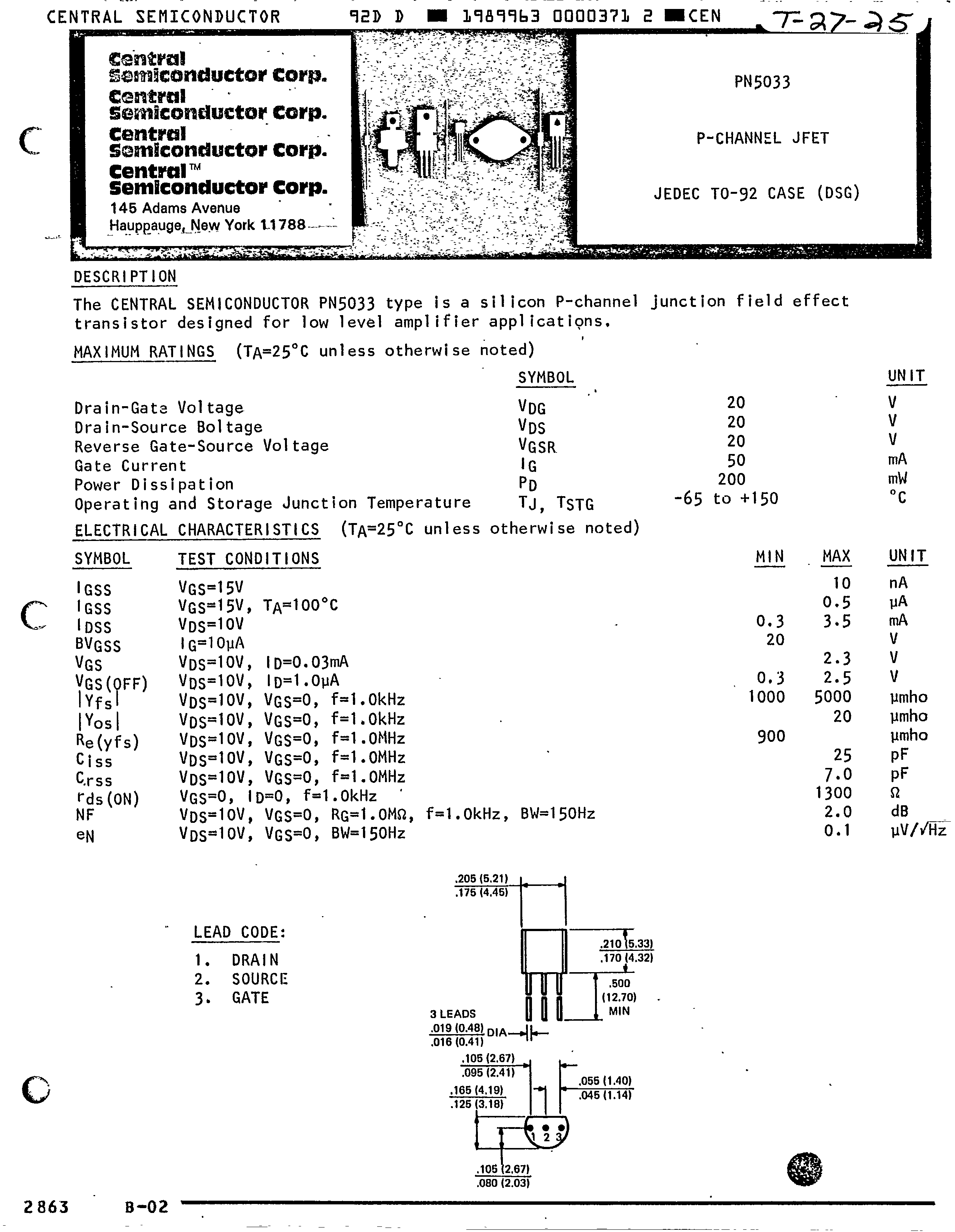 Central PN5033 for sale