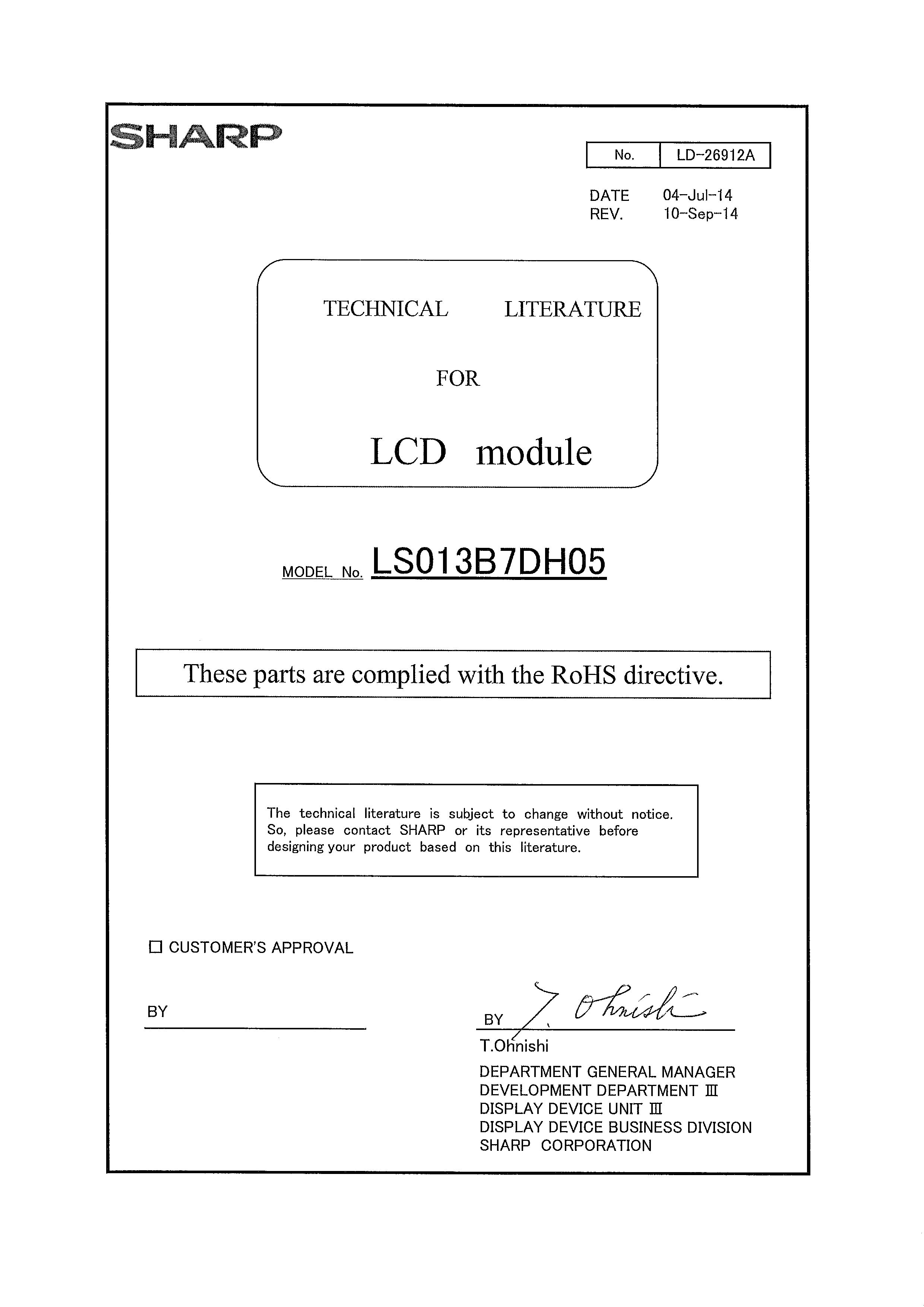 SHARP LS013B7DH05 for sale
