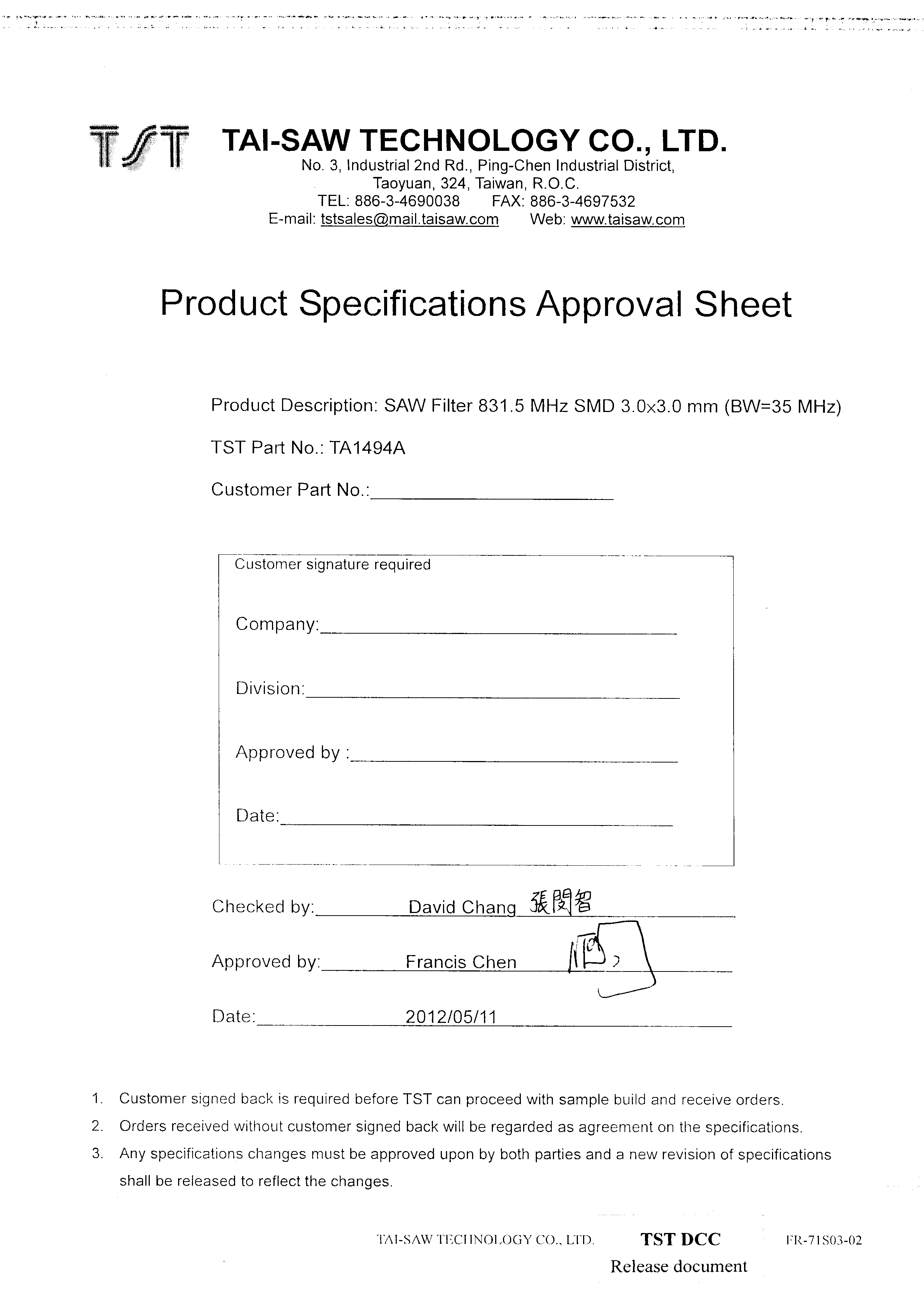 TST TA1494A for sale