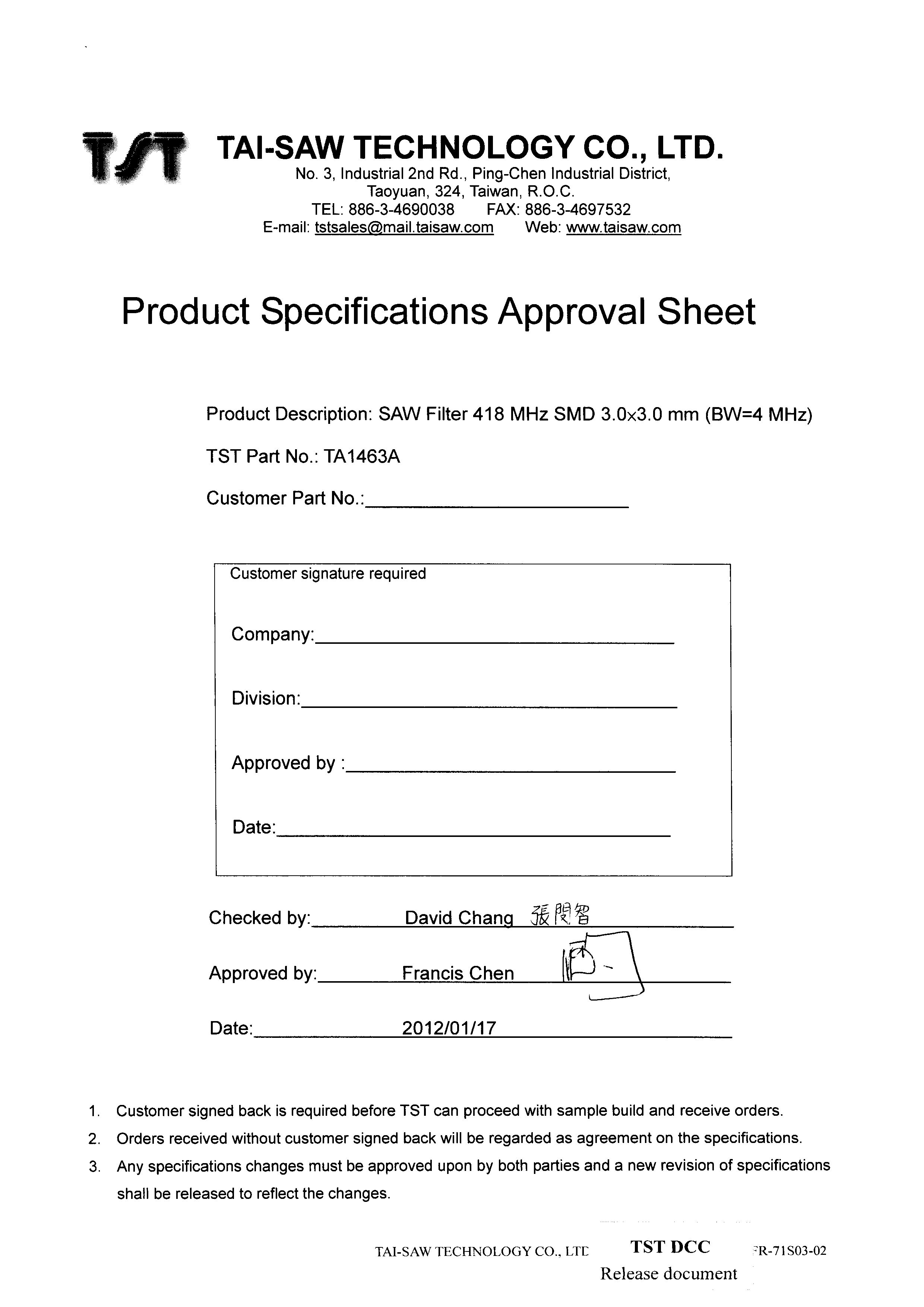 TST TA1463A for sale