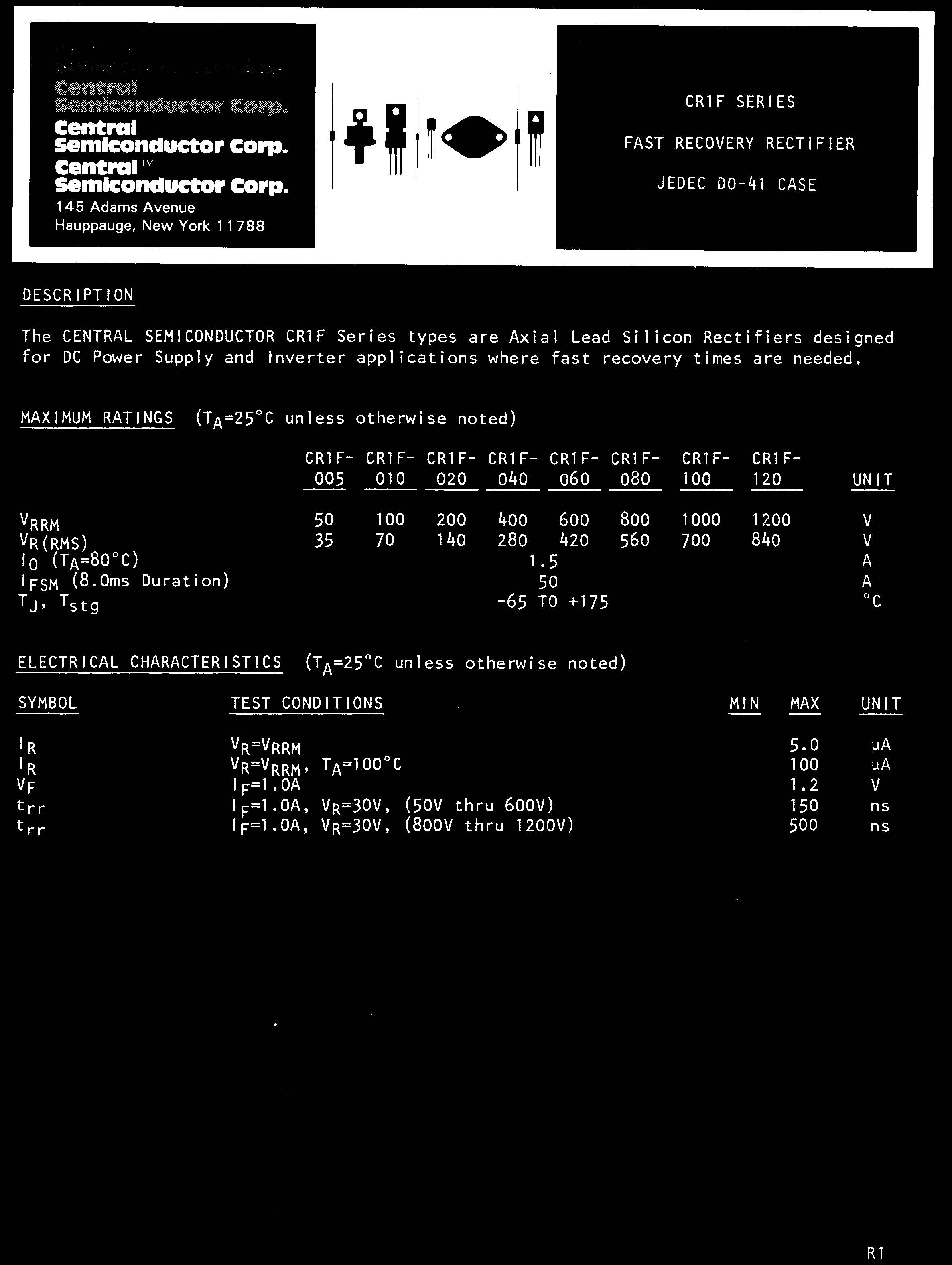 Central CR1F-100 TR for sale