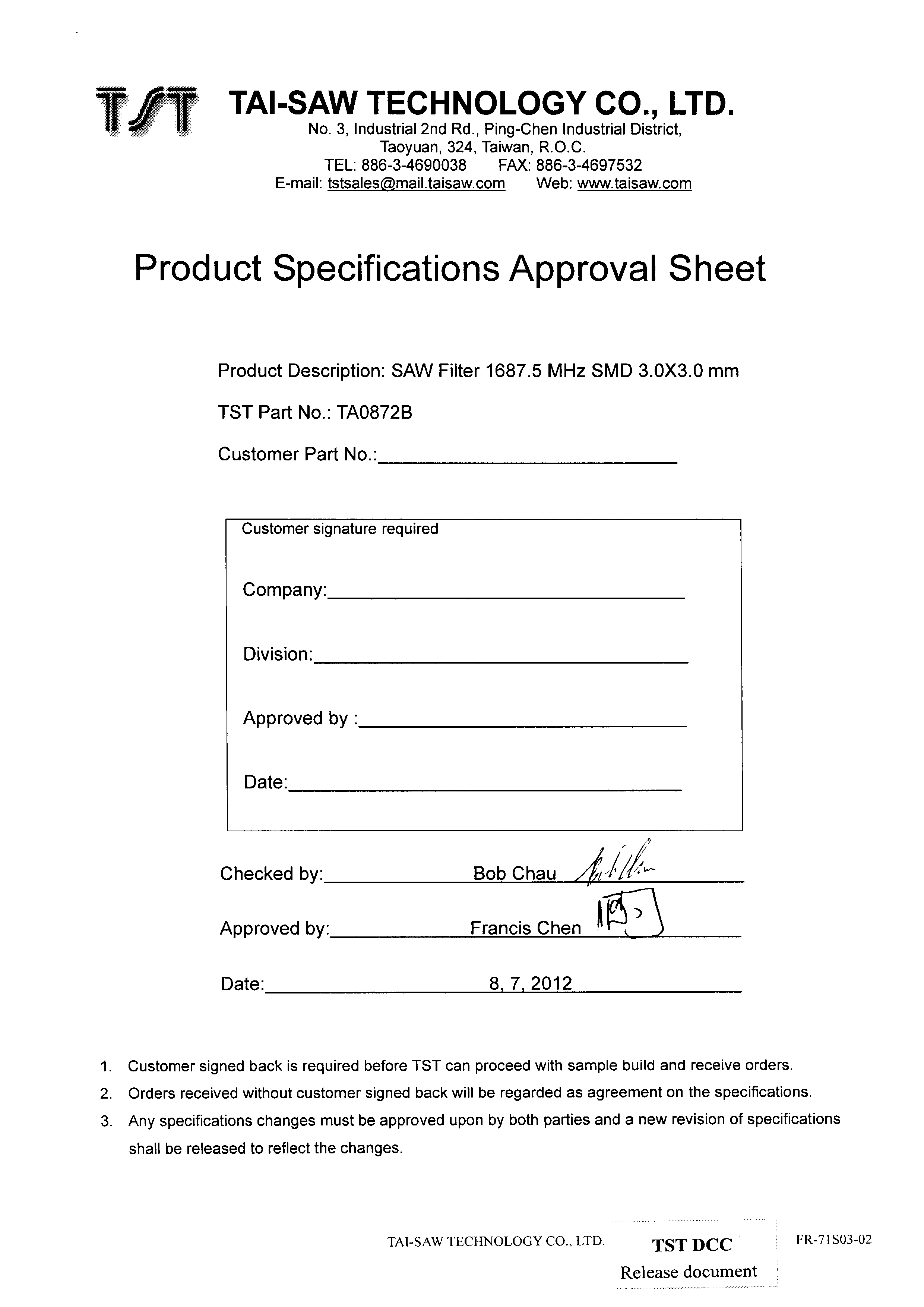 TST TA0872B for sale
