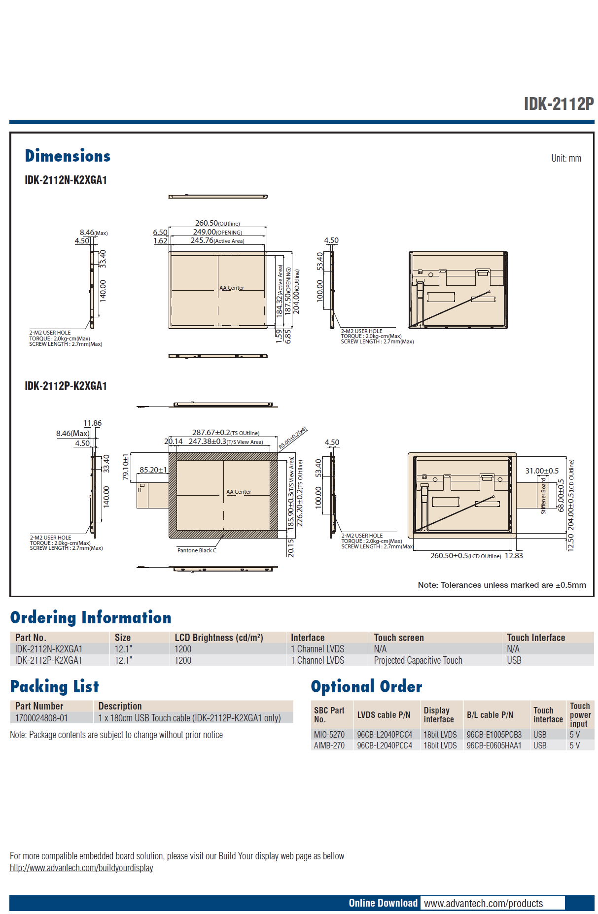 ADVANTECH IDK-2112P-K2XGA1 for sale