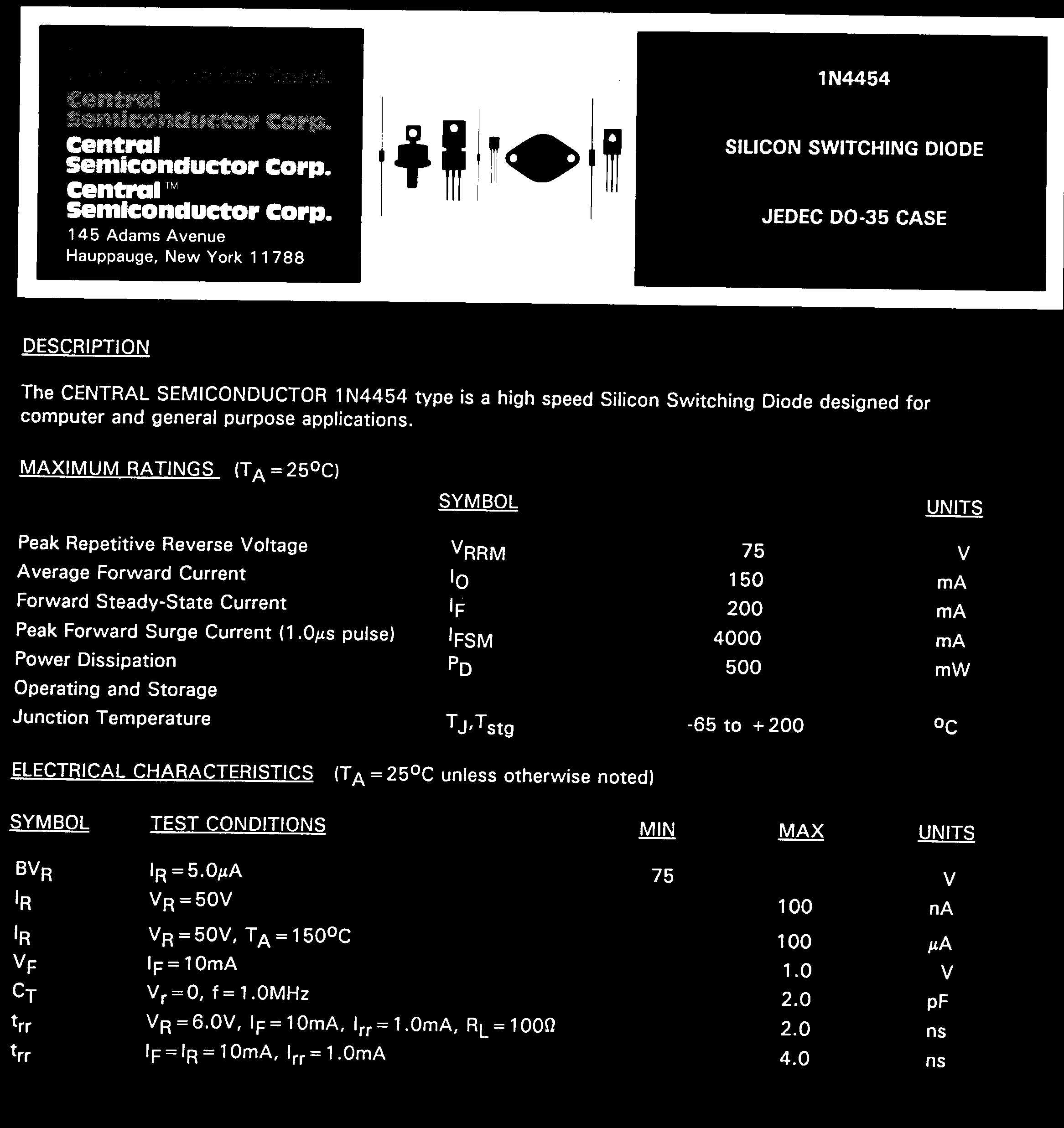 Central 1N4454 BK PBFREE for sale