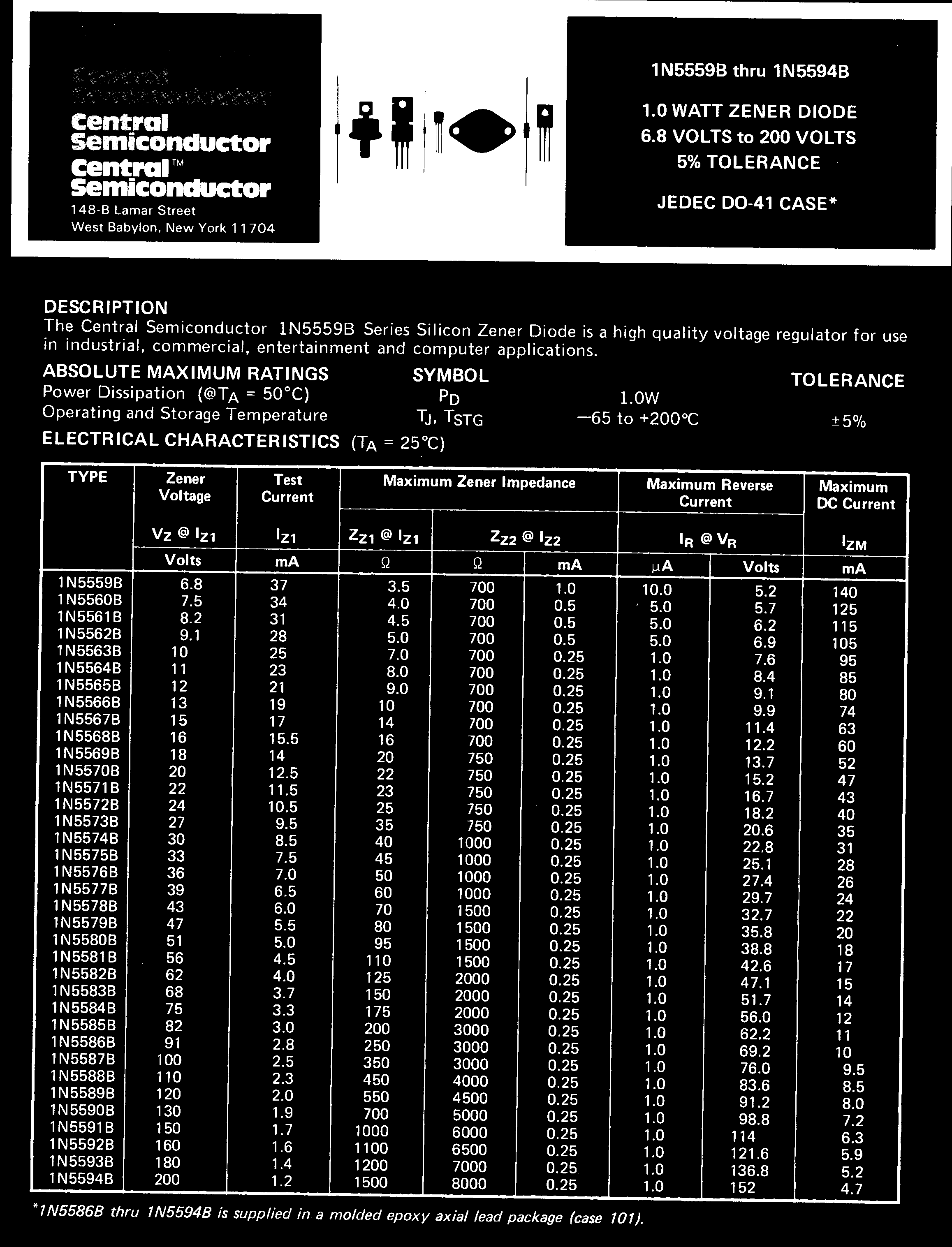 Central 1N5559B BK TIN/LEAD for sale