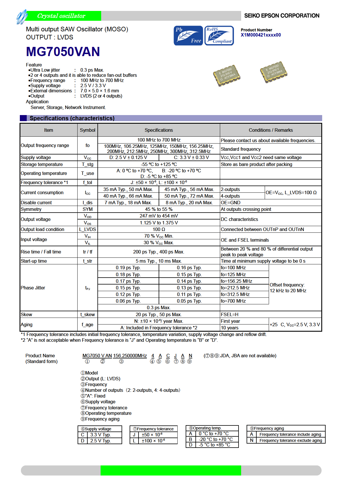 EPSON MG7050VAN100.0000MHZ-2ACJAA for sale