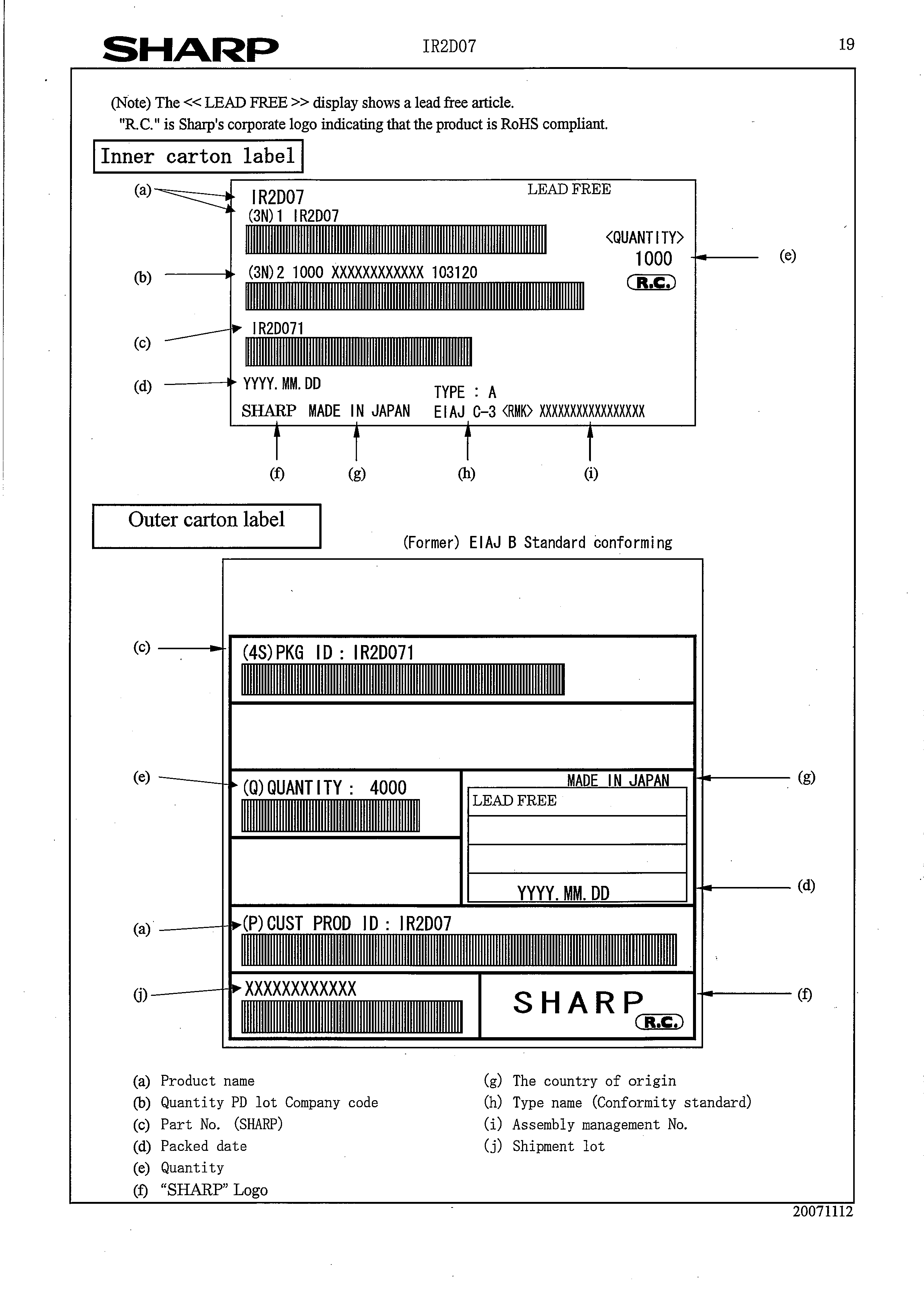 SHARP IR2D07 for sale