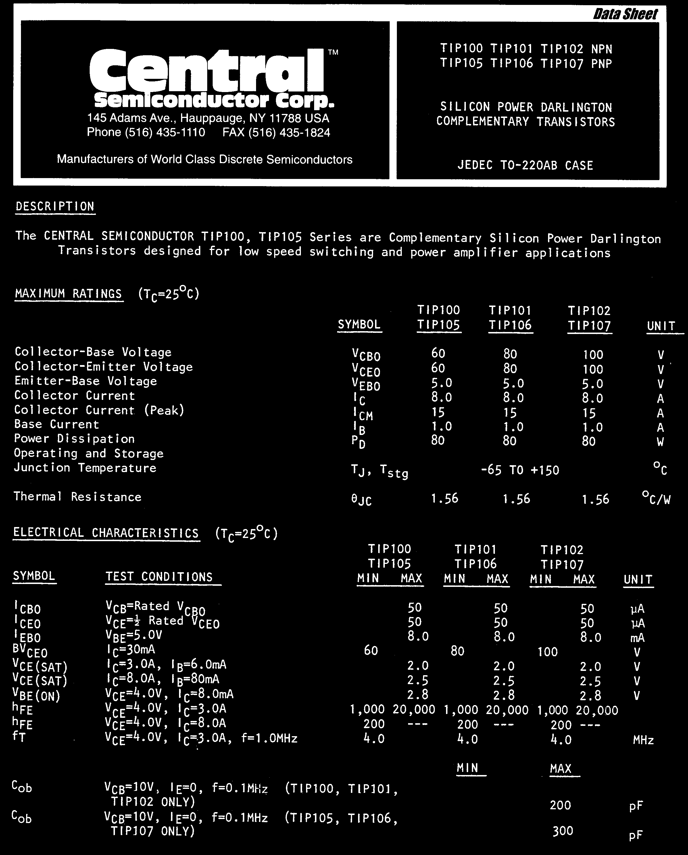 Central TIP102 PBFREE for sale